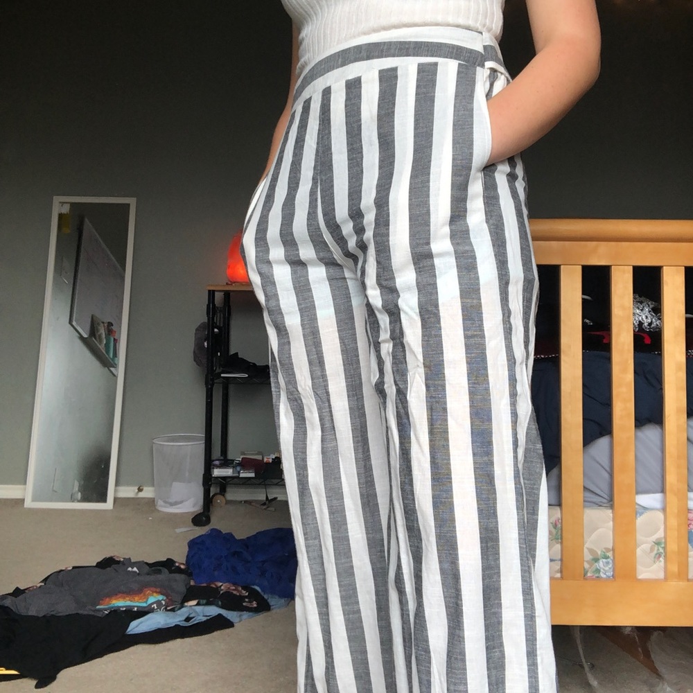 Gray and white striped pants